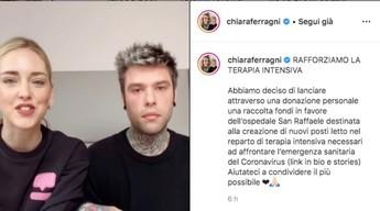 Coronavirus: i Ferragnez raccolgono oltre un milione di euro per la terapia intensiva