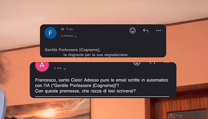 Scrive al prof con ChatGPT ma dimentica nel testo i suggerimenti dell'IA: la risposta del docente spopola